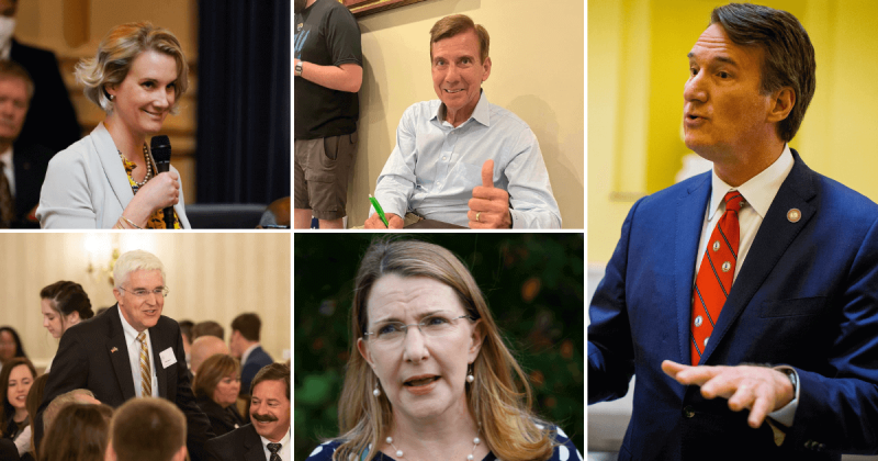 Clockwise from top left: Republicans Amanda Batten (AP), John Stirrup (Facebook), Glenn Youngkin (AP), Siobhan Dunnavant (AP), David Owen (campaign website)
