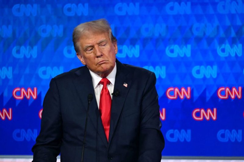 Former US President and Republican presidential candidate Donald Trump leaves the stage during a commercial break as he participates in the first presidential debate of the 2024 elections with US President Joe Biden at CNN's studios in Atlanta, Georgia, on June 27, 2024. (Photo by ANDREW CABALLERO-REYNOLDS/AFP via Getty Images)
