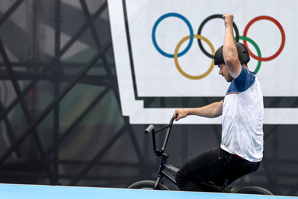 BUDAPEST, HUNGARY - JUNE 22: Justin Dowell of USA competes in the Cycling BMX Freestyle Men's Park Final during the Olympic Qualifier Series Budapest on June 22, 2024 in Budapest, Hungary. (Photo by David Balogh/Getty Images)