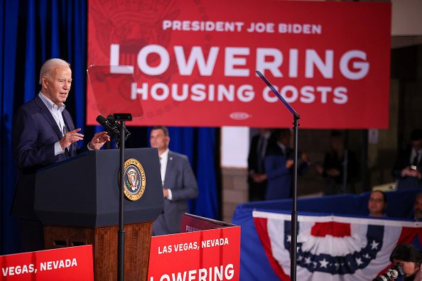 US President Joe Biden speaks at Stupak Community Center on March 19, 2024 in Las Vegas, Nevada. (Photo by Ian Maule/Getty Images)