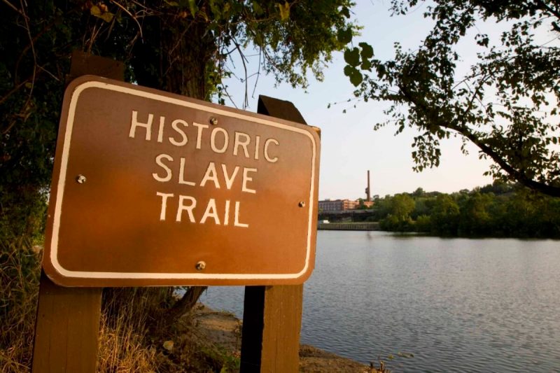 The Richmond Slave Trail follows 17 interpretive markers along the James River, chronicling the city’s past as a slave trading hub.